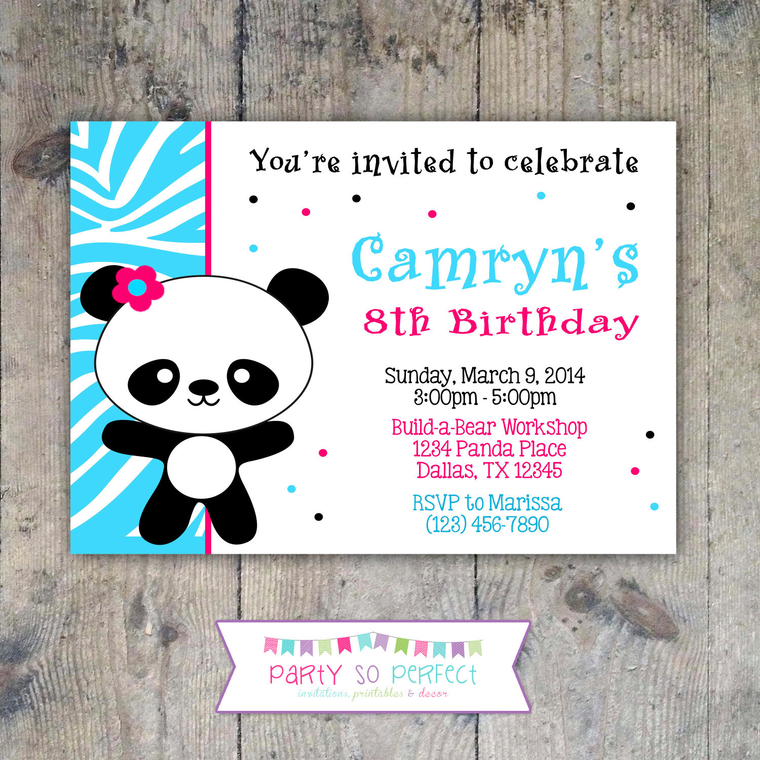 Panda Birthday Invitations
 PANDA Birthday Party 5x7 Invitation Girl PRINTABLE