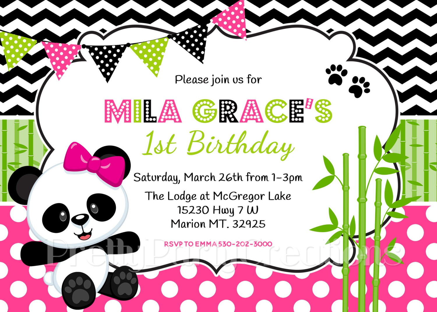 Panda Birthday Invitations
 PANDA birthday invitation You Print