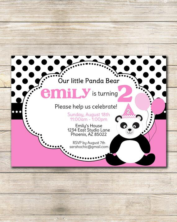 Panda Birthday Invitations
 Panda Birthday Party Invitation sarah O chic pink black
