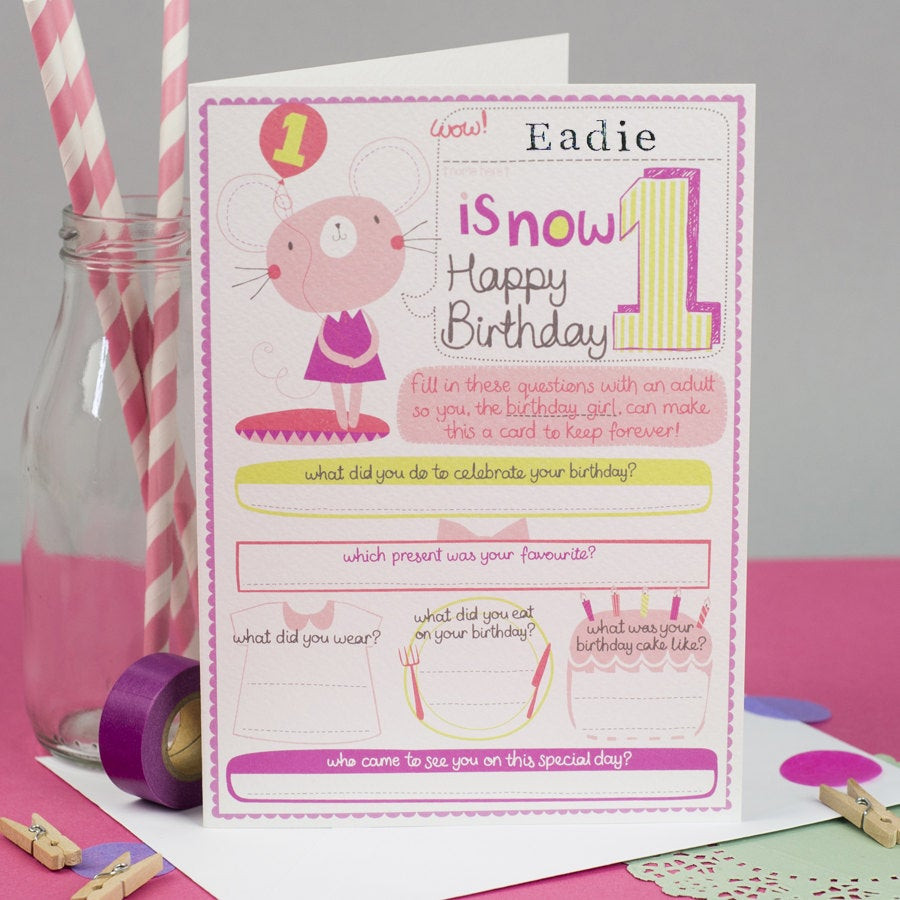 Personalized Birthday Cards
 1st birthday Card Girl s personalized 1st birthday card