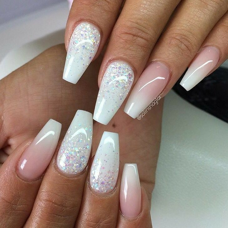 Pink And White Glitter Nails
 Pink and White Nails White Nails Ombre Nails Glitter