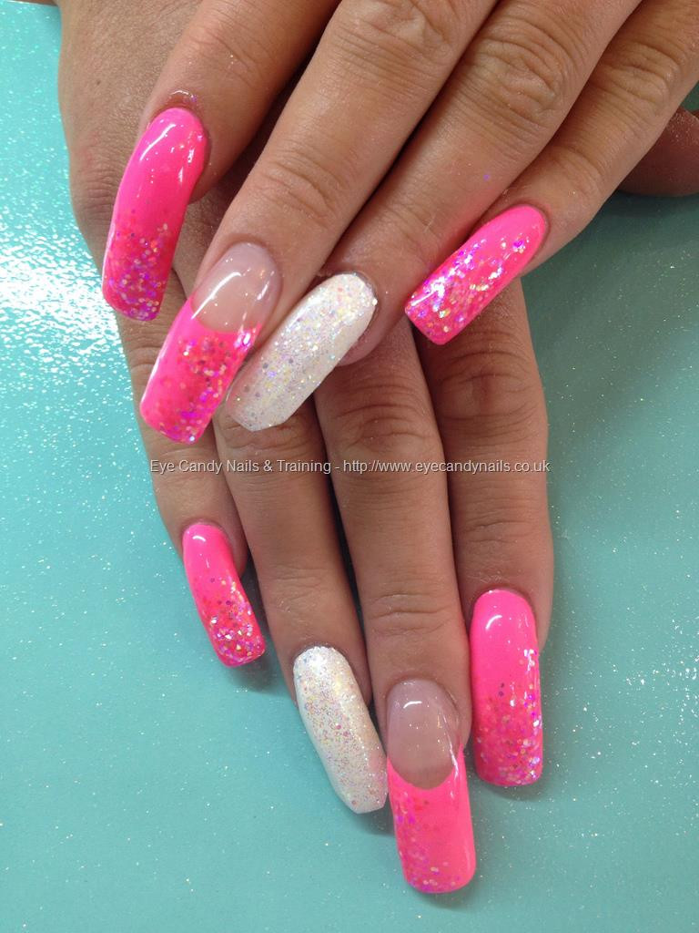 Pink And White Glitter Nails
 Eye Candy Nails & Training Pink and white glitter over
