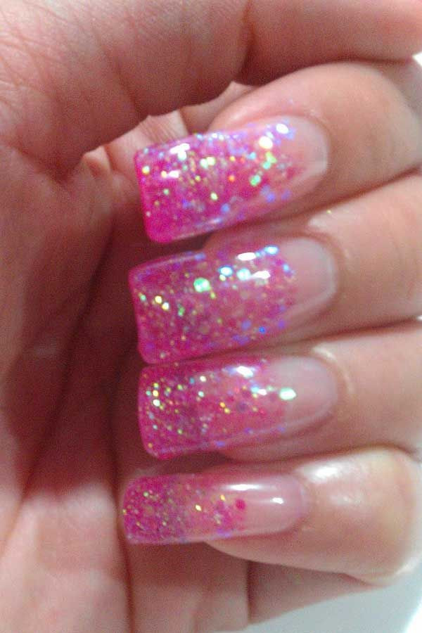 Pink And White Glitter Nails
 Pink Sparkles Pink Glitter Gel Nails 2