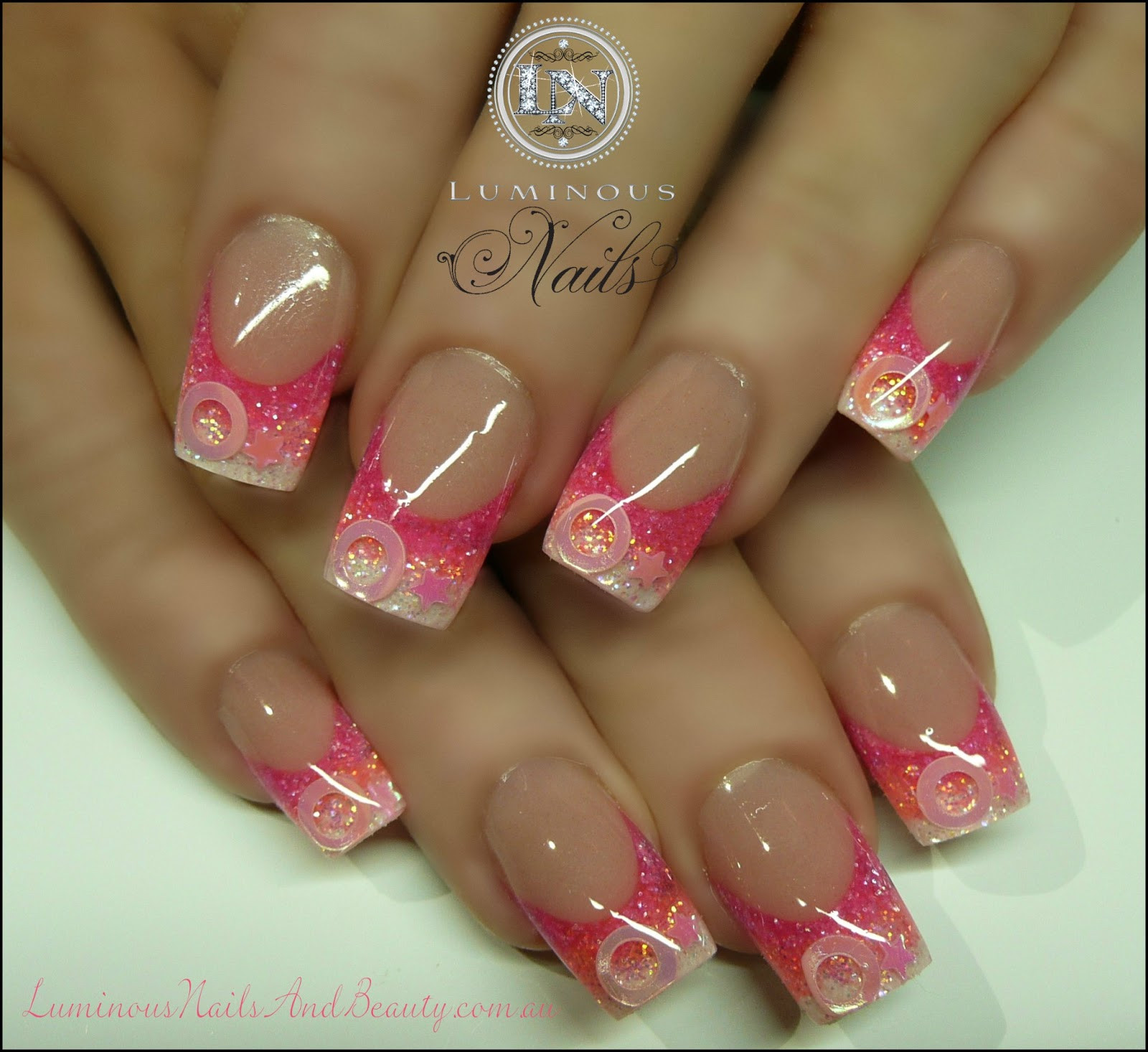 Pink And White Glitter Nails
 Luminous Nails March 2013