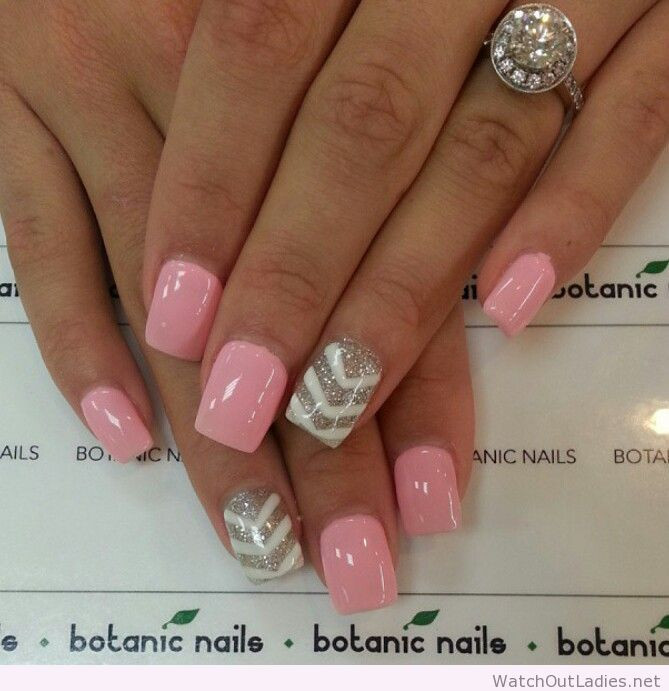 Pink And White Glitter Nails
 Botanic nails light pink white silver glitter – Watch