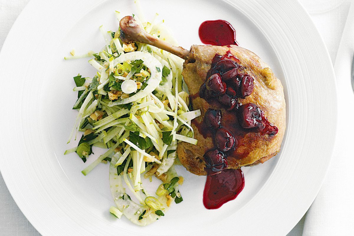 Recipes Duck Confit
 Duck confit with sour cherry sauce and apple fennel and