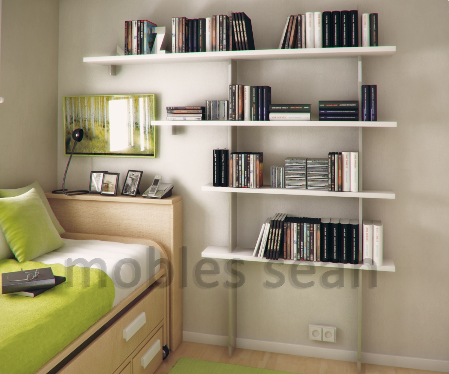 Shelf Ideas For Small Bedroom
 Lime white beech small kids room