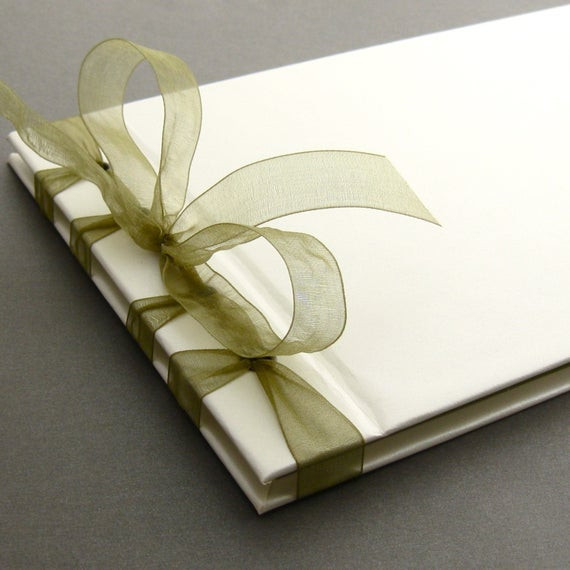 Simple Wedding Guest Book
 Handmade Simple Elegant Wedding Guest Book in Moss and Cream