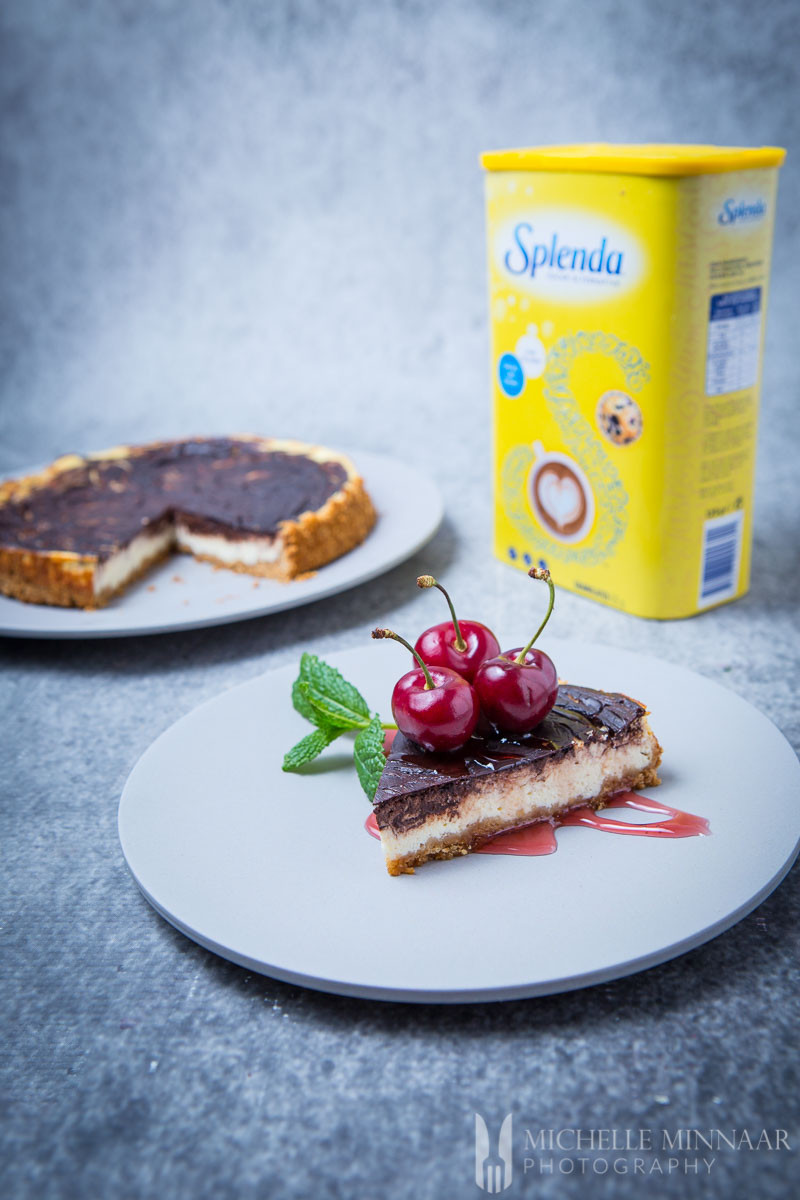 Splenda Cheese Cake
 Baked Chocolate Cheesecake with Cherry Coulis for the