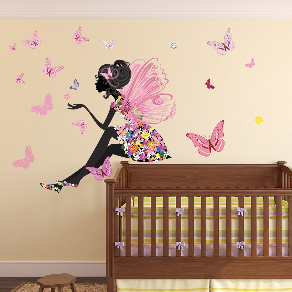 Wall Decals For Girl Bedroom
 Flower Fairy Wall Sticker Scene Butterfly Wall Decal Girls