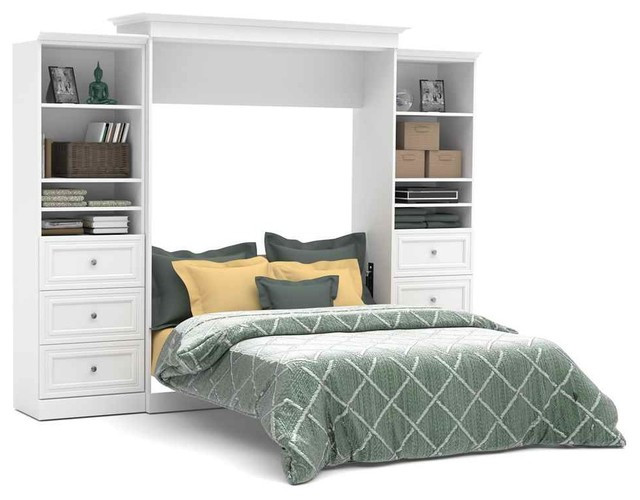 Wall Unit Bedroom Furniture
 Queen Wall Bed and Storage Units with Drawers in White