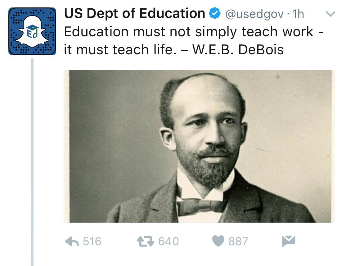 Web Dubois Education Quotes
 DeVos s Dept of Education tweeted a W E B Du Bois quote