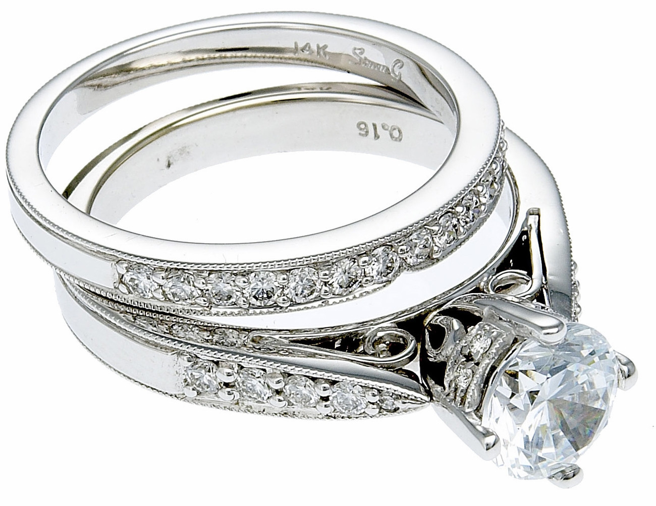Wedding Band Sets White Gold
 14K White Gold Diamond Engagement Ring & Band