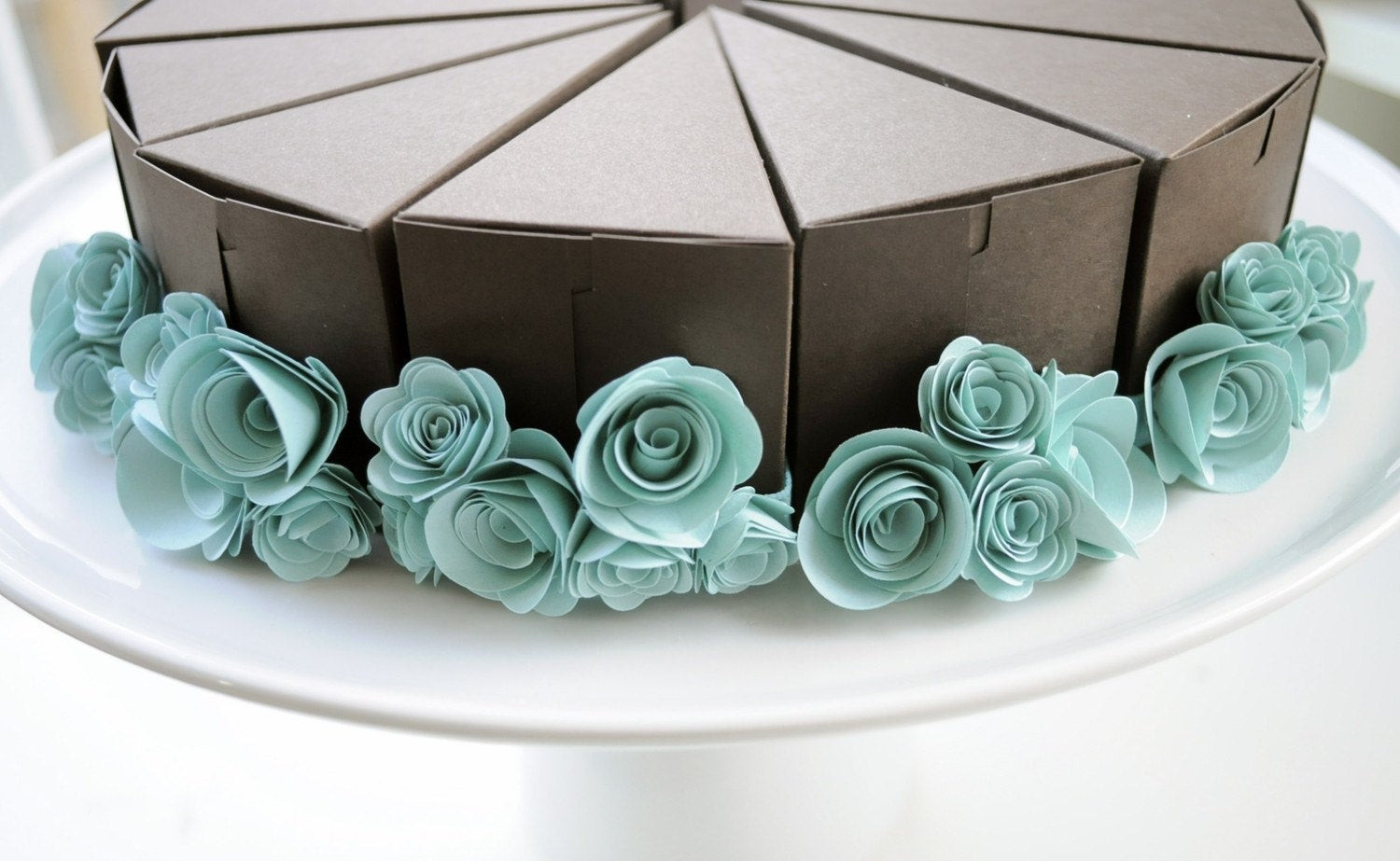 Wedding Cake Slice Boxes
 Chocolate cake slice favor box with blue flowers 1 wedding