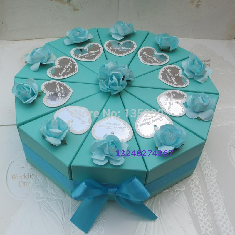 Wedding Cake Slice Boxes
 100PCS BLUE with ROSE WEDDING CAKE SLICE CENTERPIECE CANDY