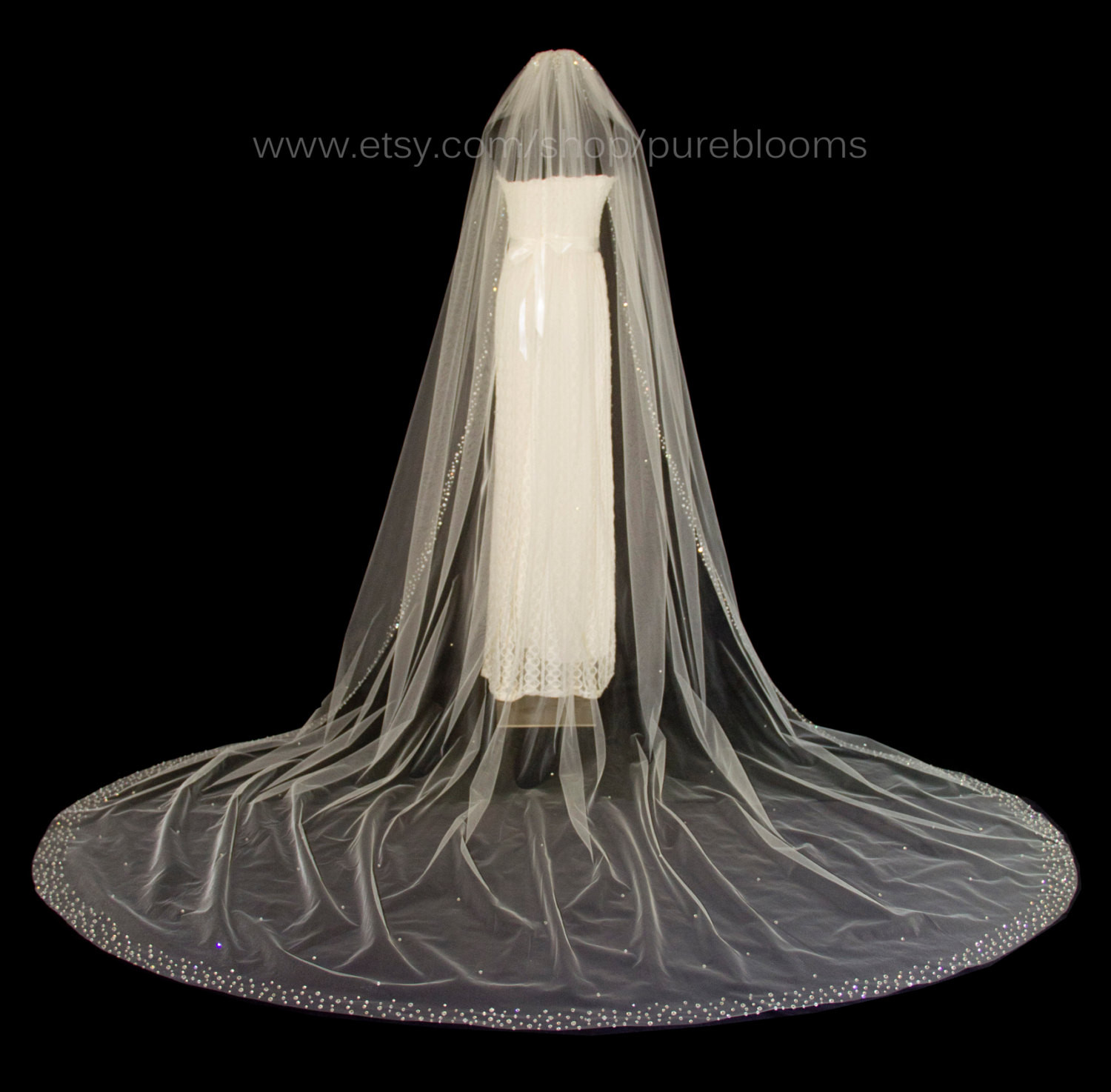 Wedding Cathedral Veils With Crystals
 Cathedral Bridal Veil with Crystal Edge Scattered by