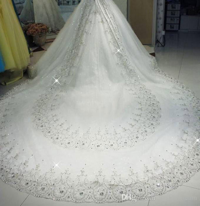 Wedding Cathedral Veils With Crystals
 Luxury White 3M Long Rhinestones Cathedral Wedding Veils
