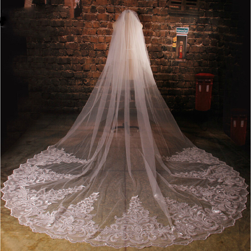 Wedding Cathedral Veils With Crystals
 2016 Cathedral Bridal Veils With Dezzling Crystal Lace