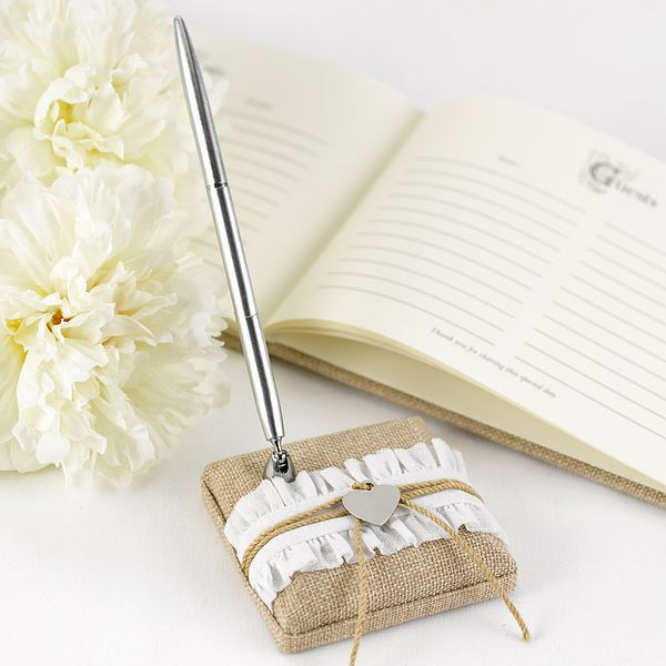 Wedding Guest Book With Pen
 Rustic Romance Burlap Guest Book Pen Set