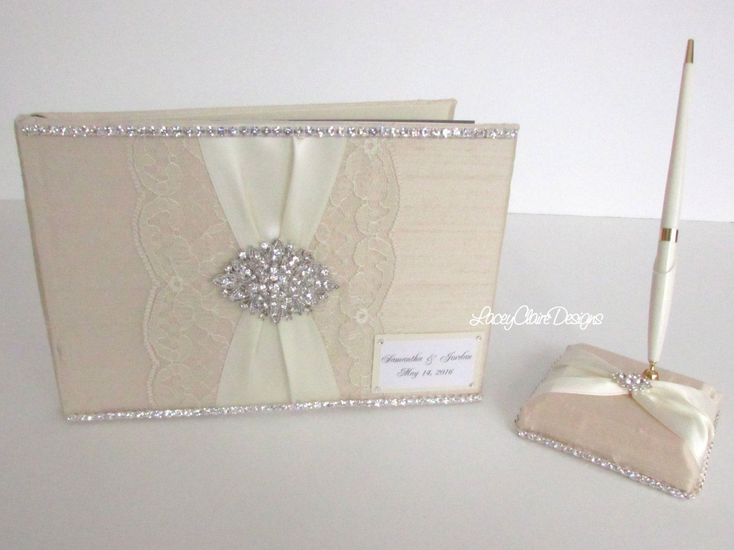 Wedding Guest Book With Pen
 Lacey Wedding Guest Book and Pen Set Bling Guest Book Custom