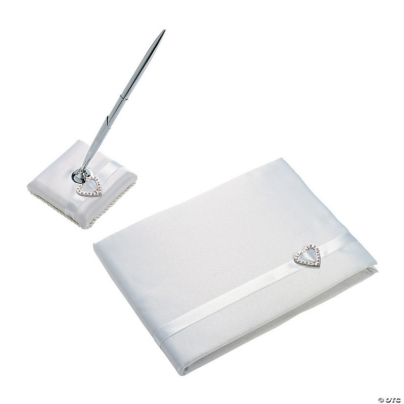 Wedding Guest Book With Pen
 White Wedding Guest Book & Pen Set with Heart Buckle