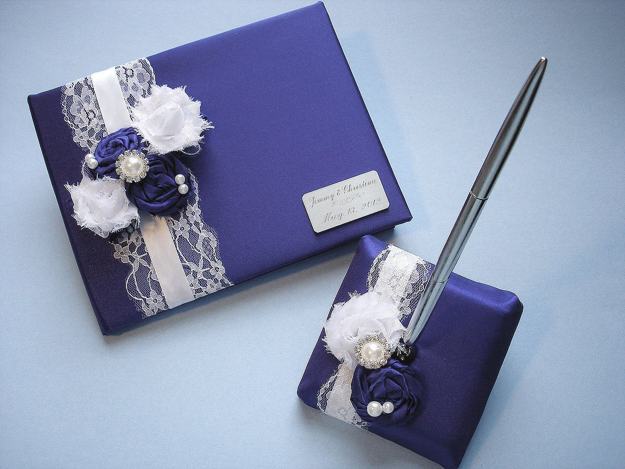 Wedding Guest Book With Pen
 Purple Wedding Guest Book and Pen Set Personalized and Custom