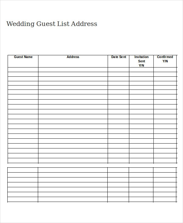 Wedding Guest List Book
 Wedding Guest List Template 9 Free Word Excel PDF