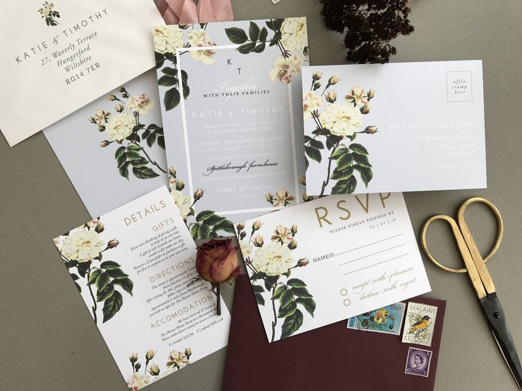 Wedding Invitation Sets
 french grey botanical wedding invitation set by sweet pea