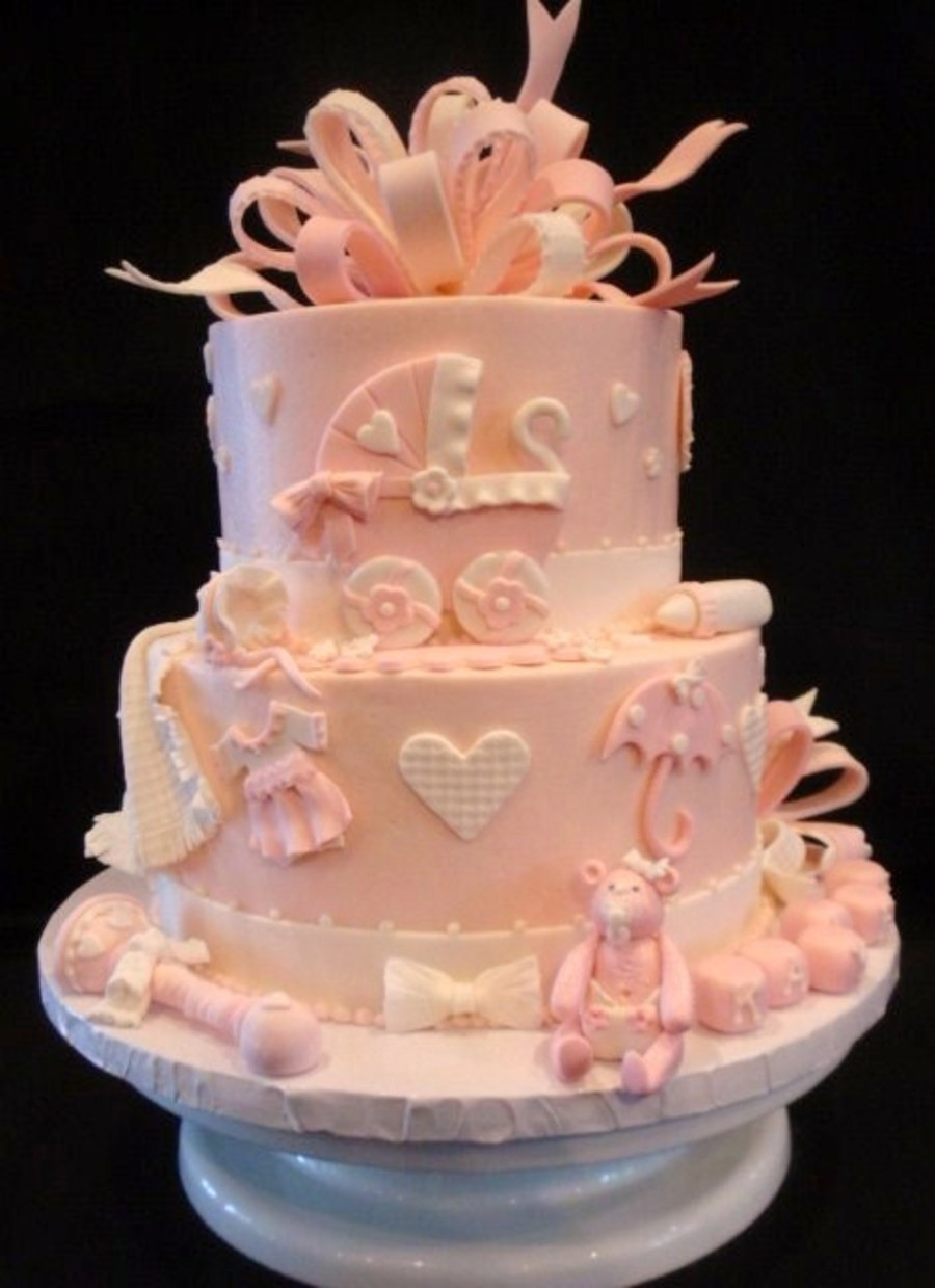 White Baby Shower Cake
 Pink And White Baby Shower Cake CakeCentral