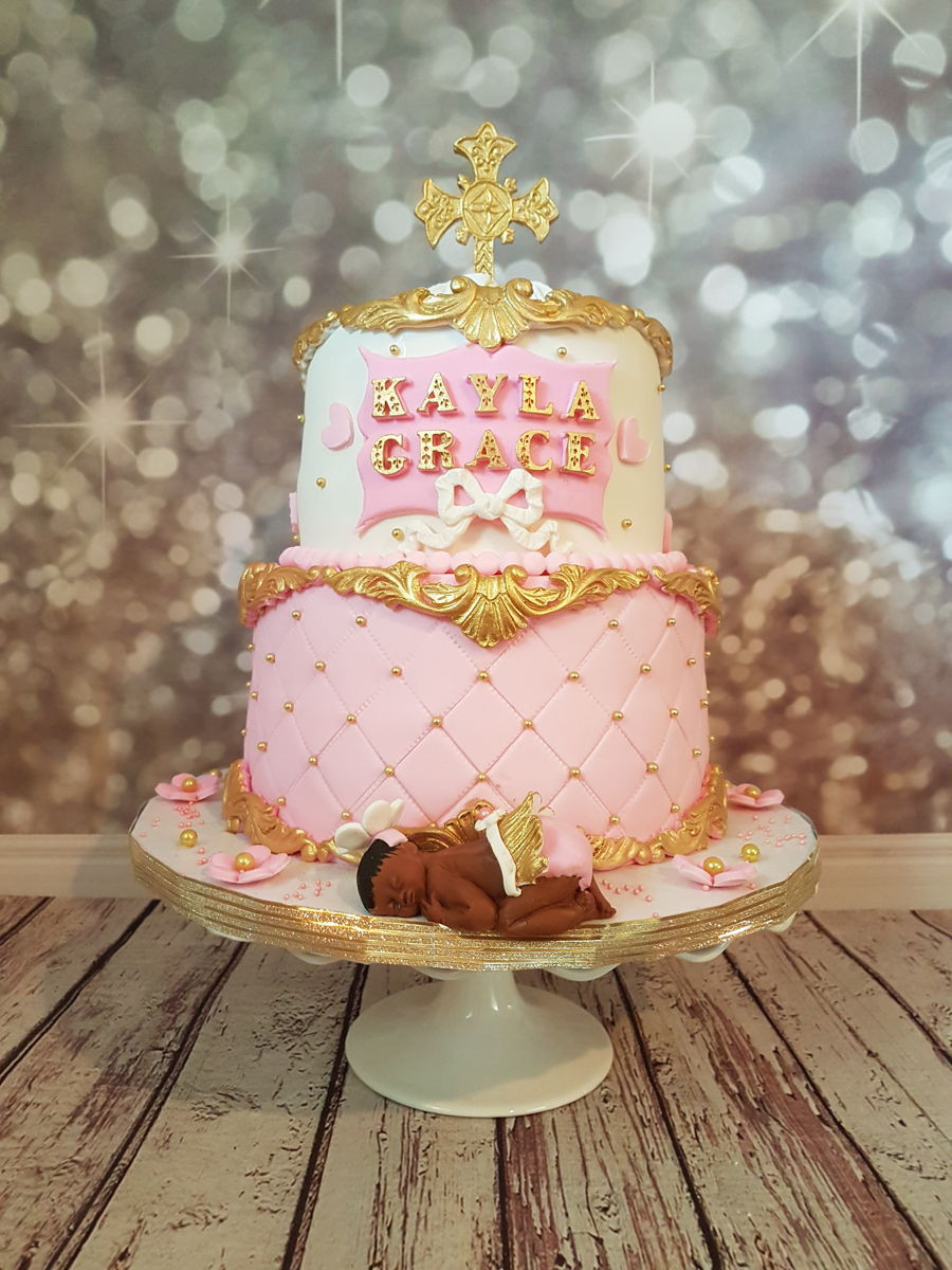 White Baby Shower Cake
 Pink Gold And White Baby Shower Cake CakeCentral