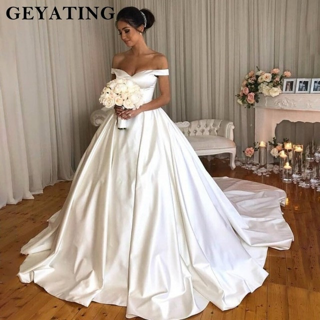 White Ball Gown Wedding Dresses
 White Ball Gown Wedding Dresses 2019 f The Shoulder V