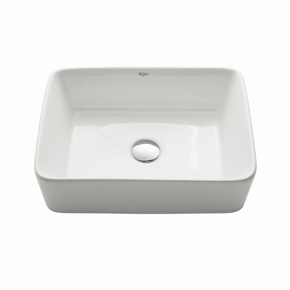 White Kitchen Sink Home Depot
 KRAUS Rectangular Ceramic Vessel Bathroom Sink in White