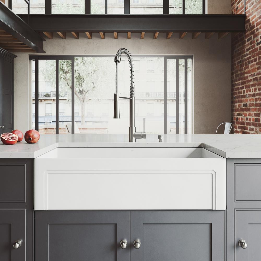 White Kitchen Sink Home Depot
 VIGO All in e Farmhouse Matte Stone 36 in Single Bowl