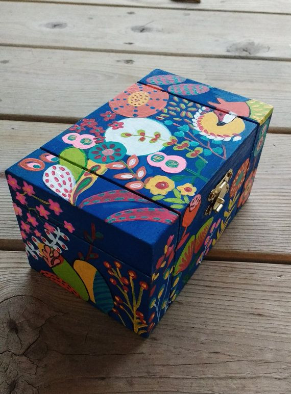 Wood Box Painting Ideas
 Hand painted wooden box Treasure box Keepsake box by