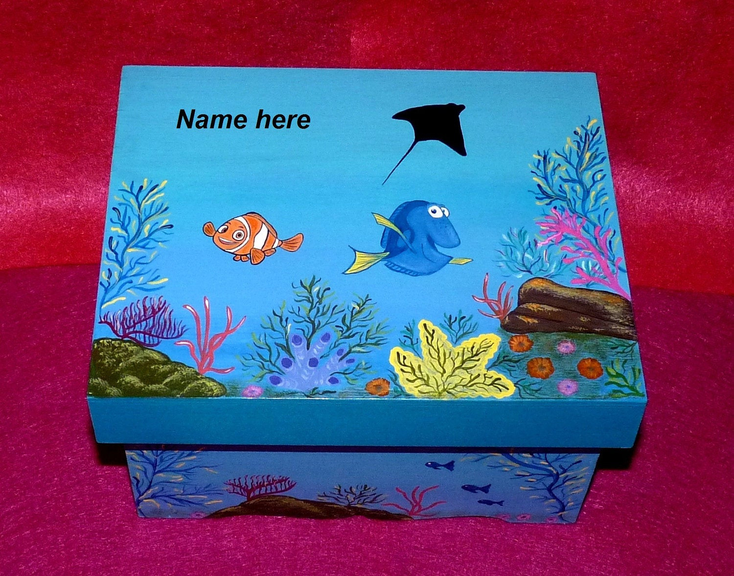 Wood Box Painting Ideas
 Hand Painted Boy s Keepsake BOX Blue Decorative Wood