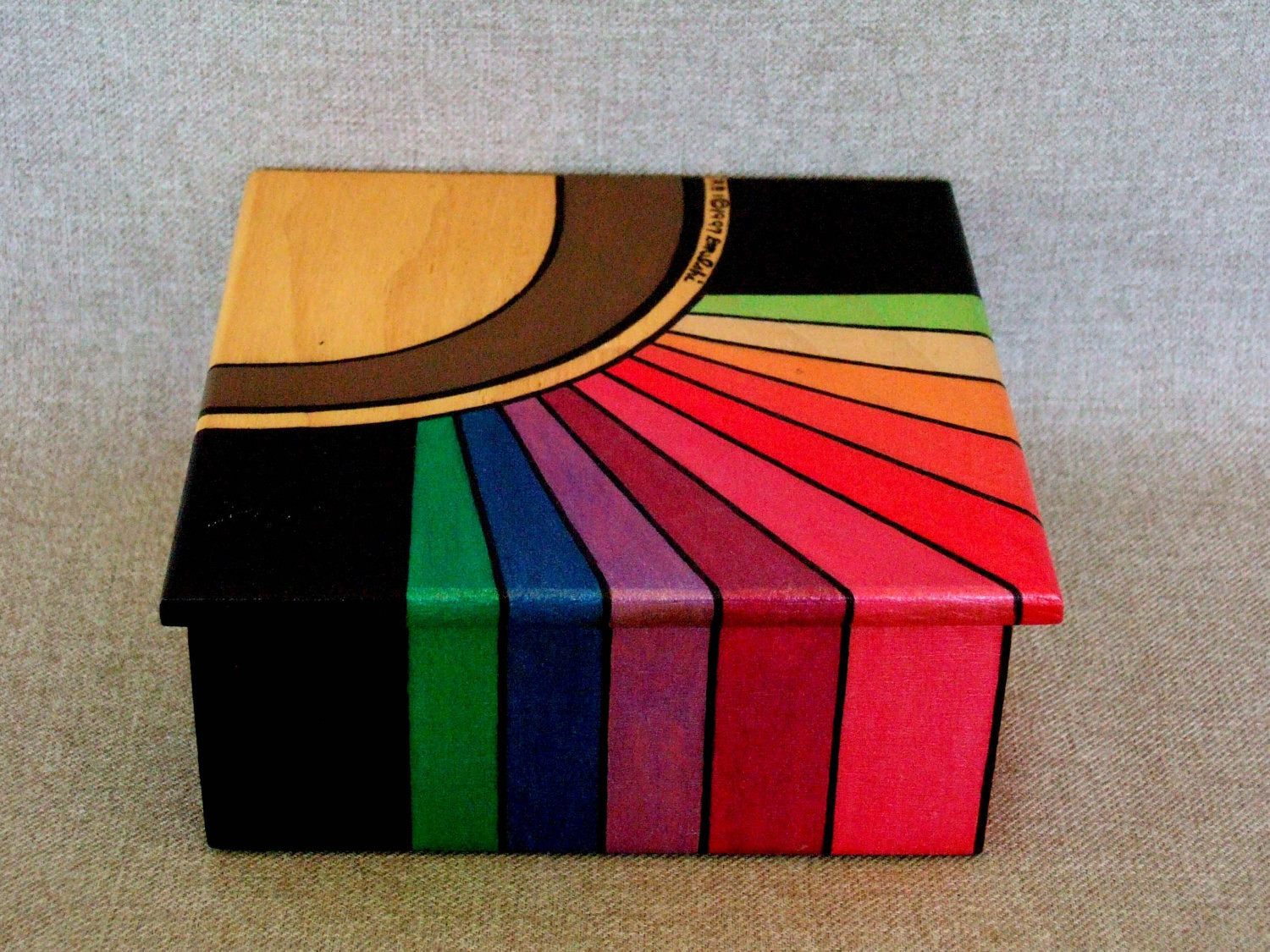 Wood Box Painting Ideas
 Painted Box for Keepsakes & Jewelry Abstract Rainbow Design