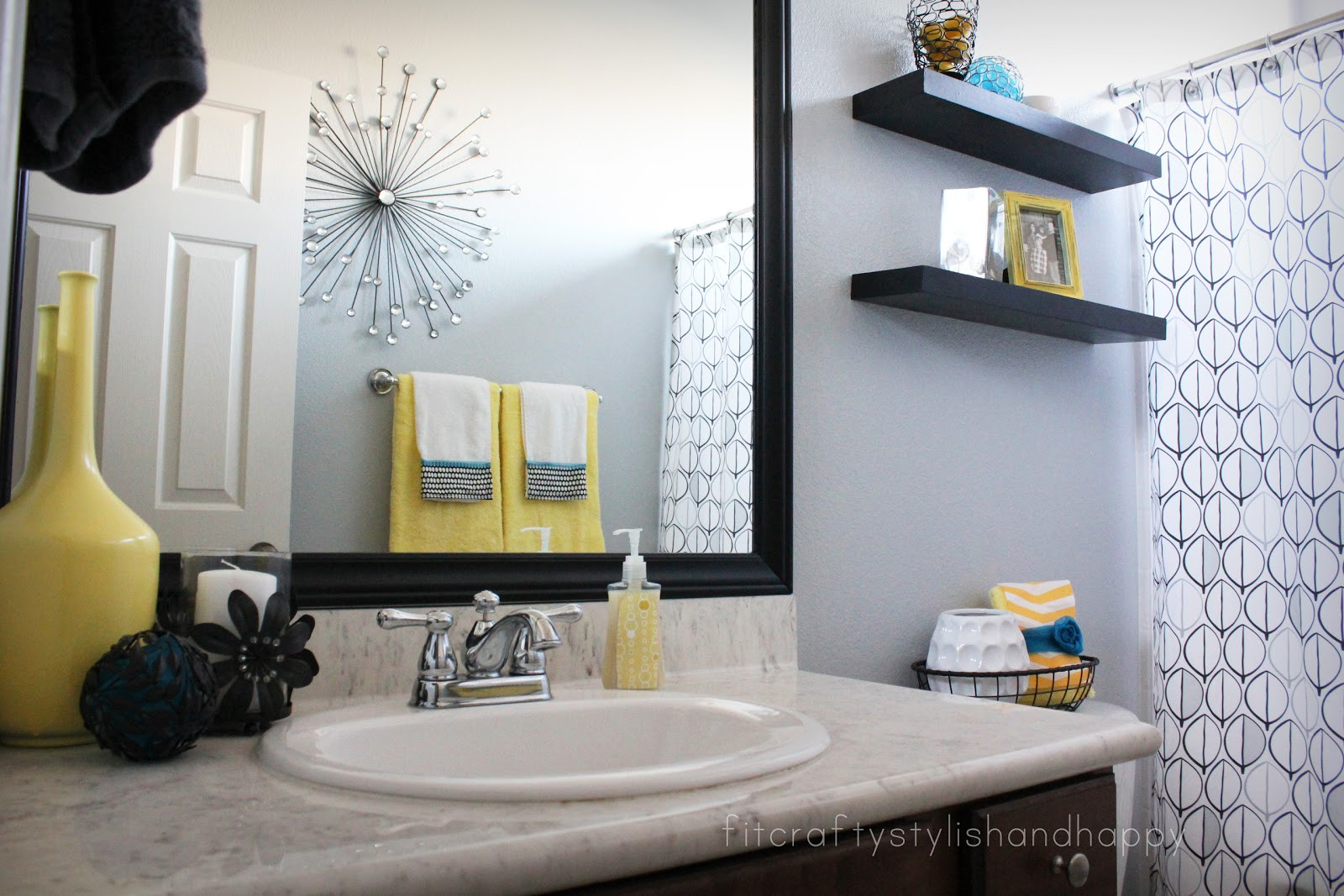 Yellow And Gray Bathroom Decor
 Fit Crafty Stylish and Happy Guest Bathroom Makeover