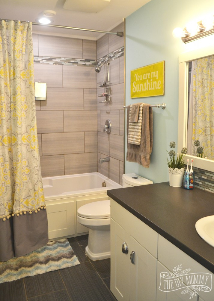 Yellow And Gray Bathroom Decor
 Kids’ Bathroom Reveal and some great tips for post reno