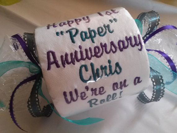 1 Year Anniversary Paper Gift Ideas
 Happy 1st Paper Anniversary Embroidered Toilet by