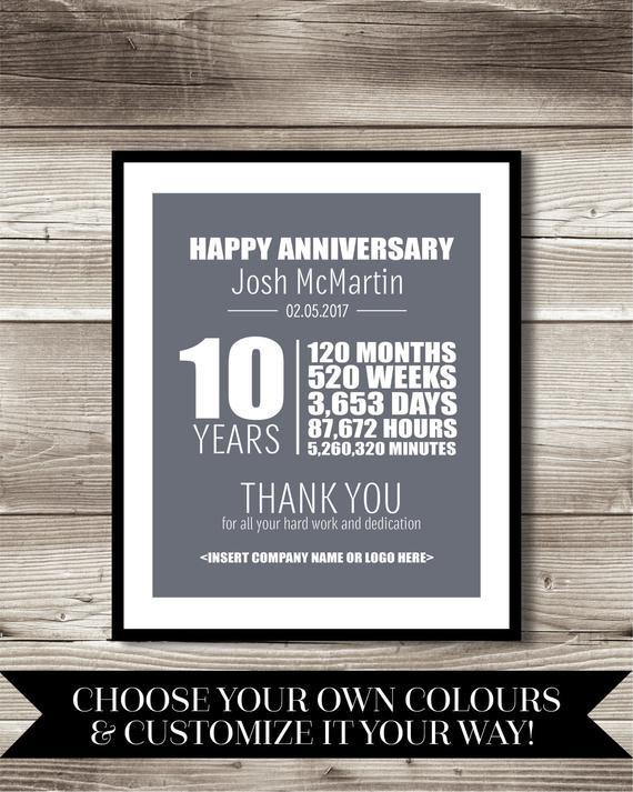 10 Year Work Anniversary Gift Ideas
 10 Year Work Anniversary Print t digital print