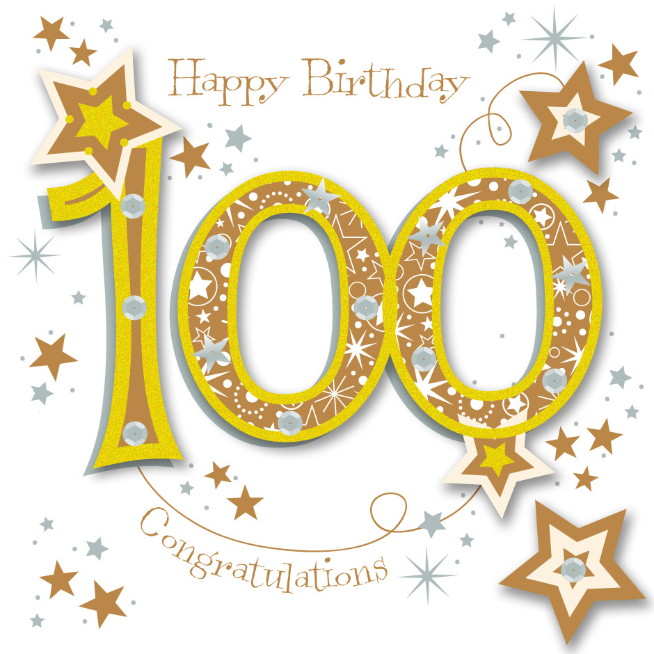 100th Birthday Card
 Happy 100th Birthday Handmade Embellished Greeting Card By