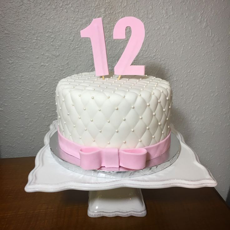 12 Year Old Birthday Cakes
 Tufted simple white and pink birthday cake for 12 year old