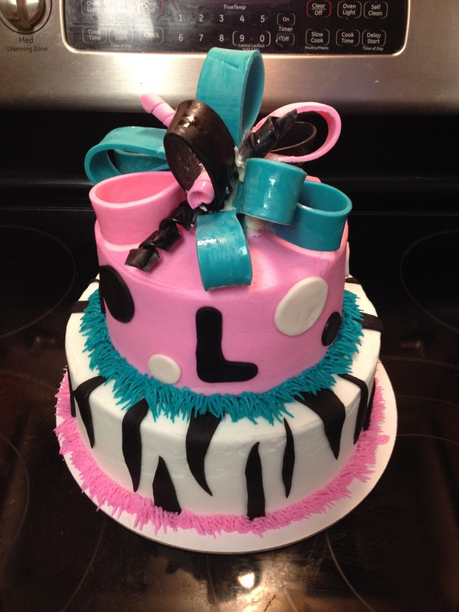 13th Birthday Cake
 13Th Birthday Cake With Zebra Print Polka Dots And Bow In