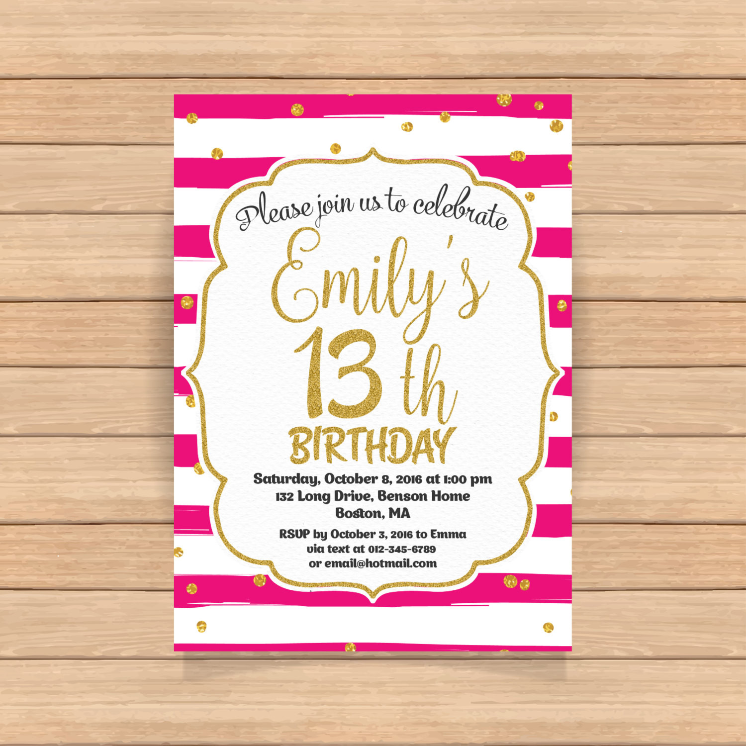 13th Birthday Invitation Wording
 13th birthday invitation Thirteenth birthday Gold glitter