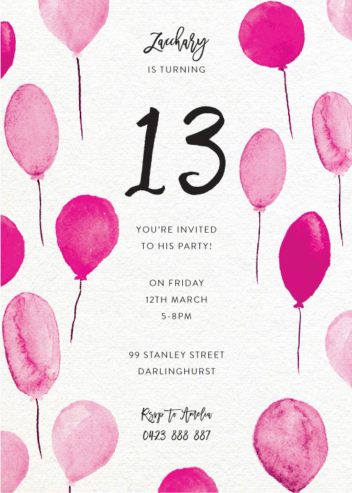 13th Birthday Invitation Wording
 13th Birthday Invitations