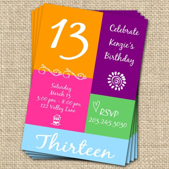 13th Birthday Invitation Wording
 13th Birthday Invitation Digital File Sweet by