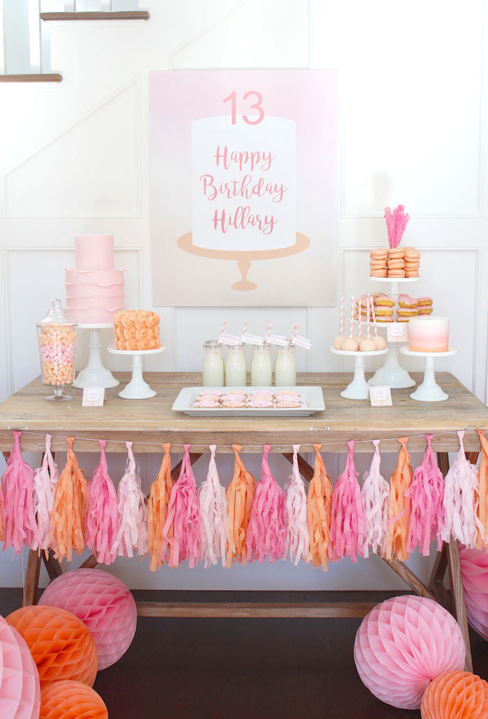 13th Birthday Party Decorations
 Kara s Party Ideas Peach and Pink Ombre Watercolor 13th