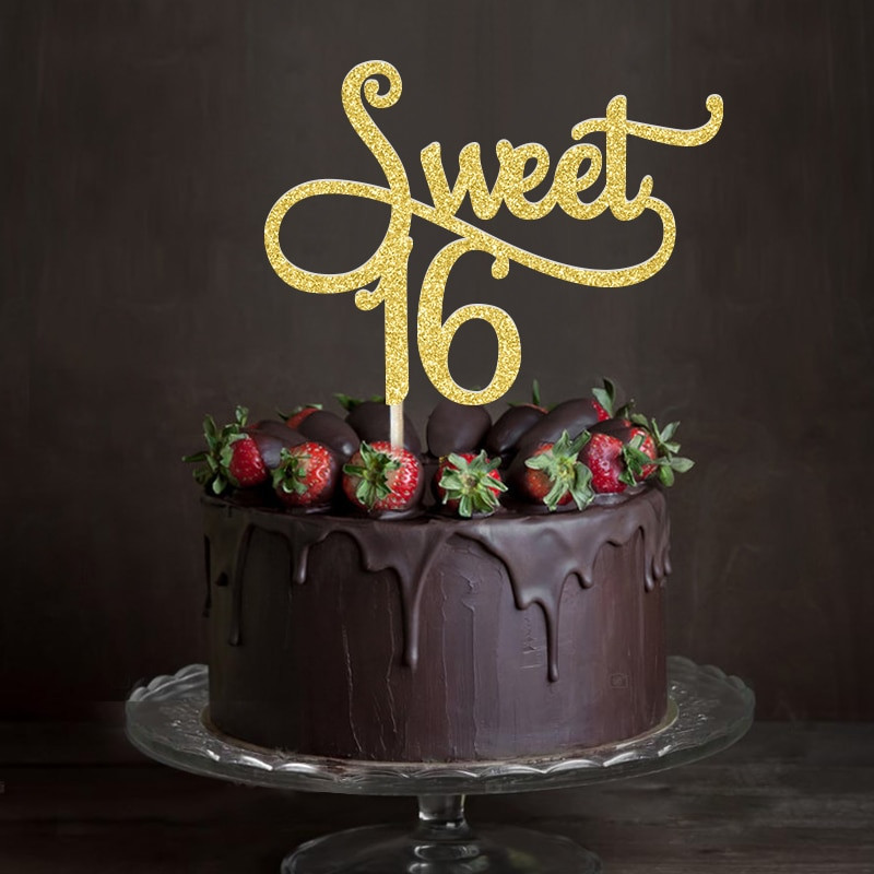 16th Birthday Cake Ideas
 Aliexpress Buy Gold Silver Black Glitter Sweet 16