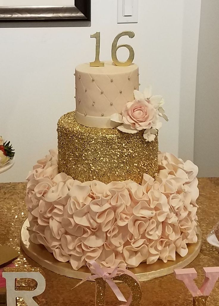 16th Birthday Cake Ideas
 Sweet 16 blush and gold Birthday cake Amy Beck Cake Design