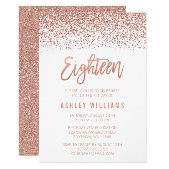 18th Birthday Invitation
 Modern Rose Gold Faux Glitter 18th Birthday Invitation